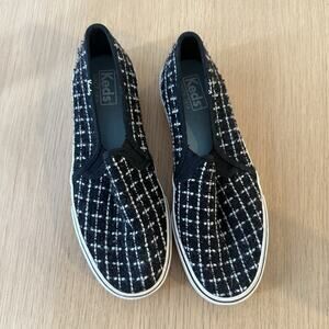Keds Double Decker Tweed Slip-On Fashion Sneaker Metallic Black Women US 7